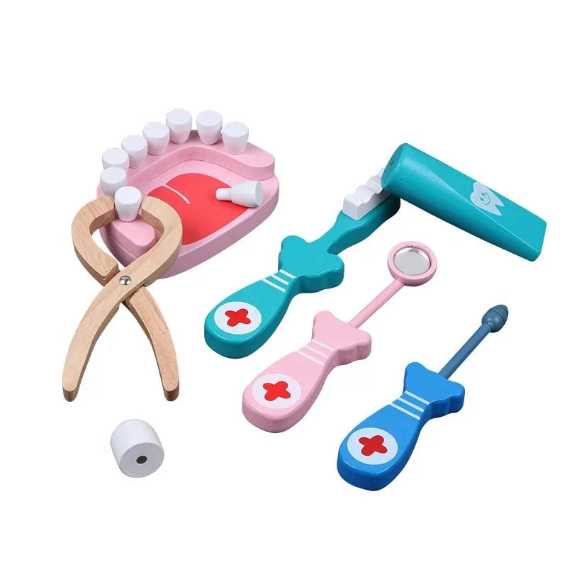 Six Piece Wooden Doctor Play Set For Children Dentist Toys