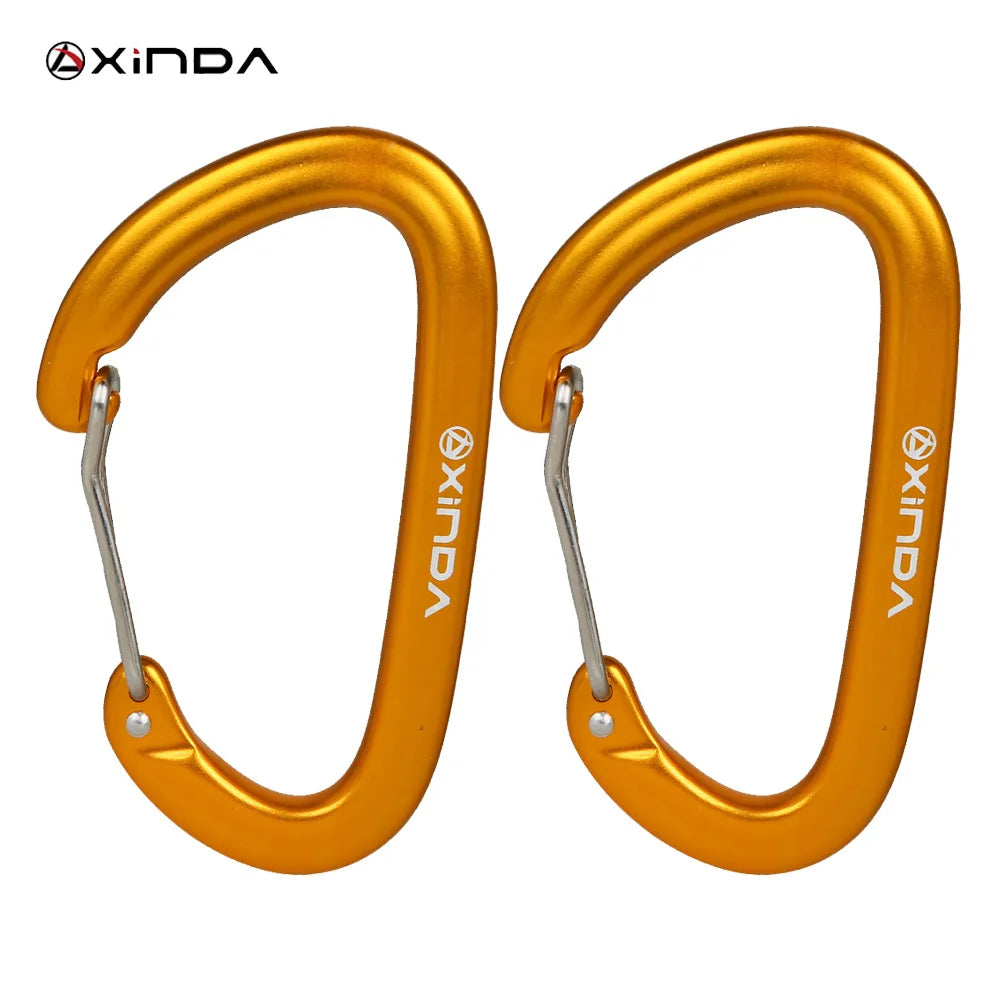 XINDA 16kN Carabiner Clip D Shape Screw Gate Lightweight Golden-2PCS