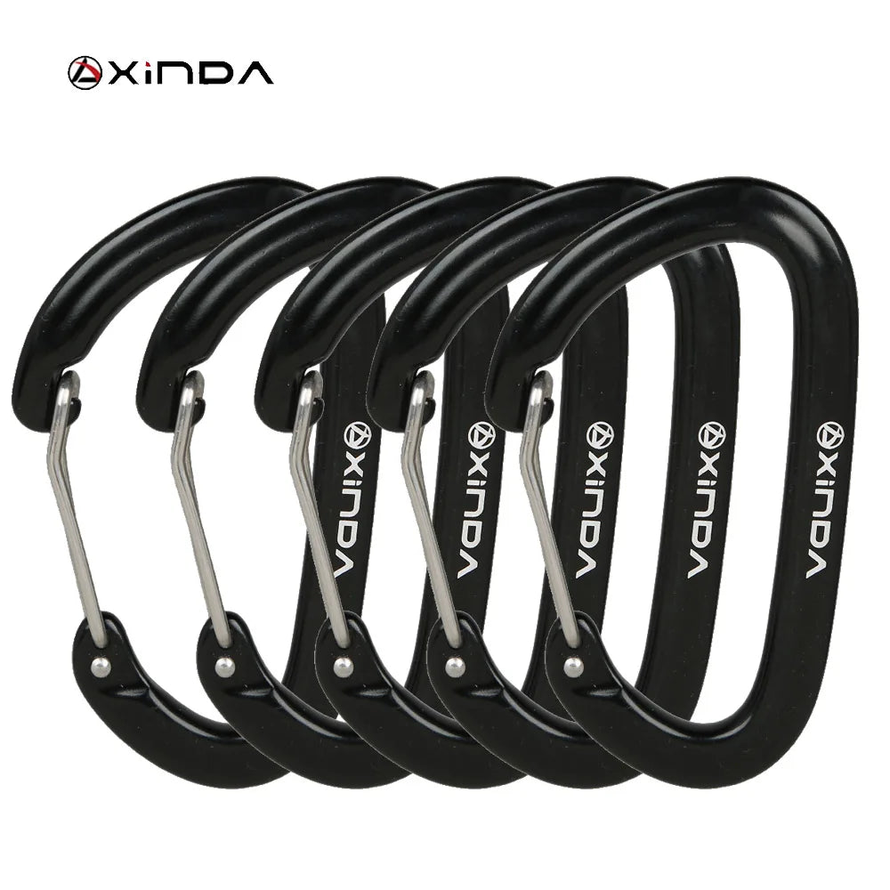 XINDA 16kN Carabiner Clip D Shape Screw Gate Lightweight Black-5PCS