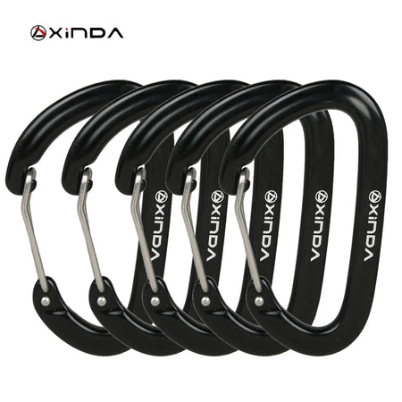 XINDA 16kN Carabiner Clip D Shape Screw Gate Lightweight Black-5PCS