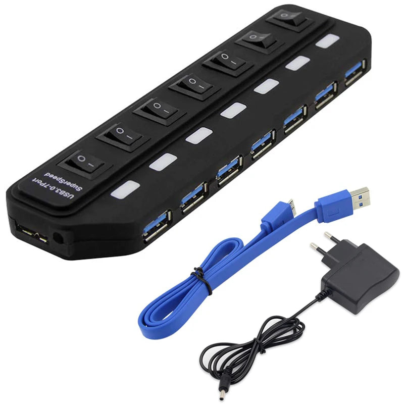 USB 3.0 Hub 7 Port High Speed 5Gbps - On Off Switch