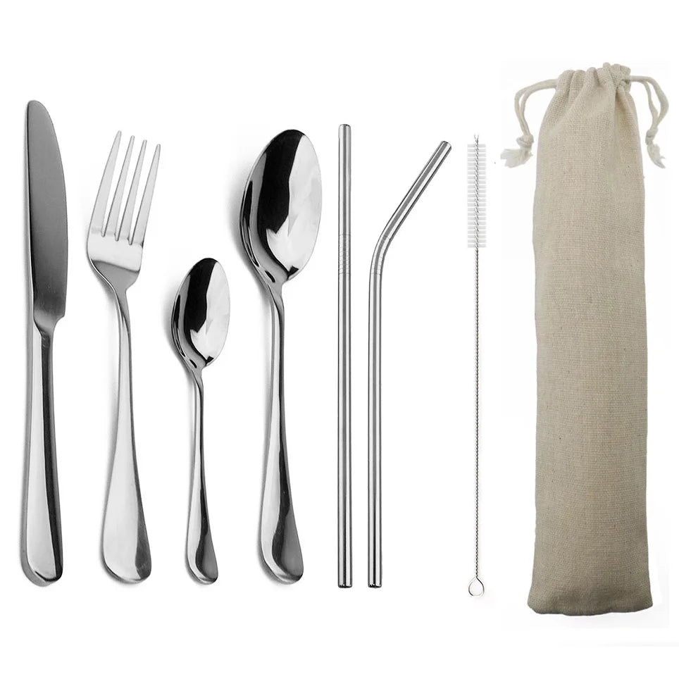 KNGZI 4-Piece Blue Dinnerware Set &ndash; Eco-Friendly Stainless Steel Cutlery