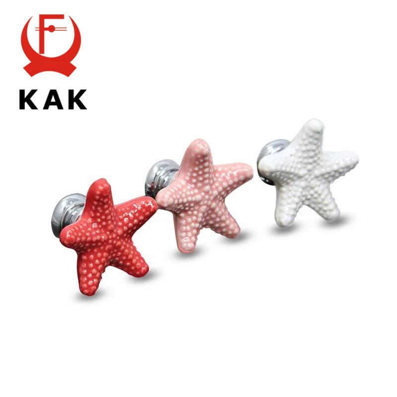 KAK Starfish Ceramic Drawer Knobs For Kids Room Cabinets