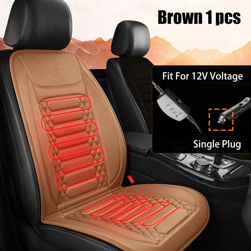 Winter Heated Car Seat Covers with Intelligent Temperature Control 1PC Brown