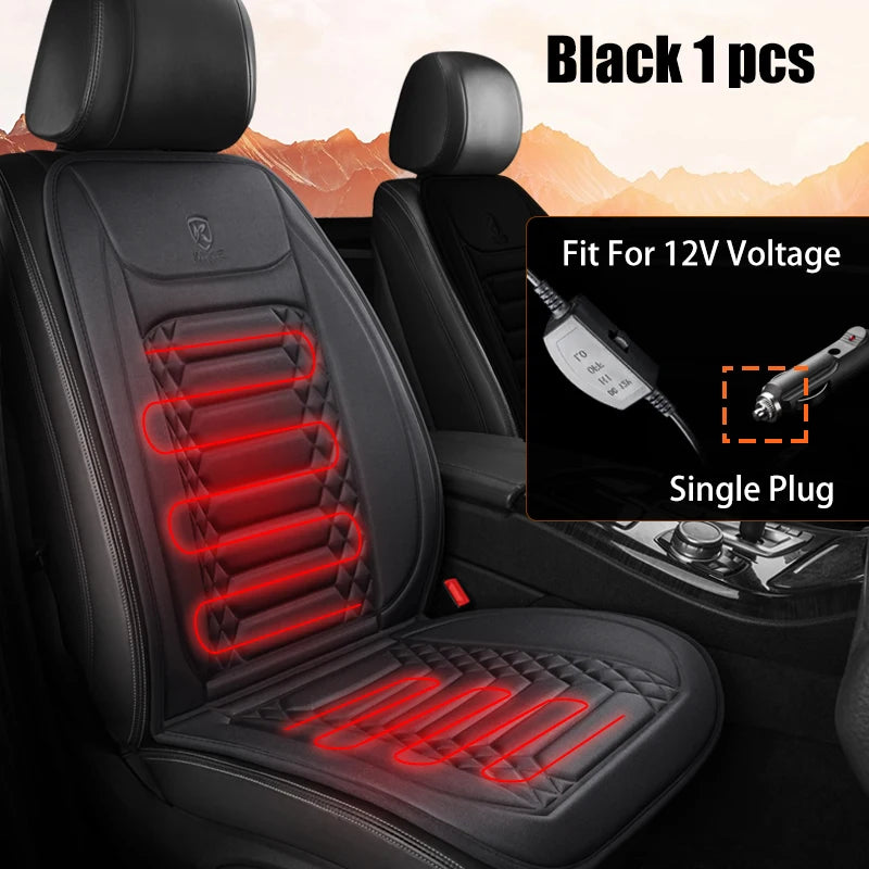 Winter Heated Car Seat Covers with Intelligent Temperature Control 1PC Black
