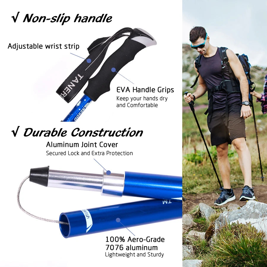 Outdoor Portable Collapsible Ultralight Trekking Poles Folding Walking Hiking Adjustable Mountain Camping Walking Sticks Carbon