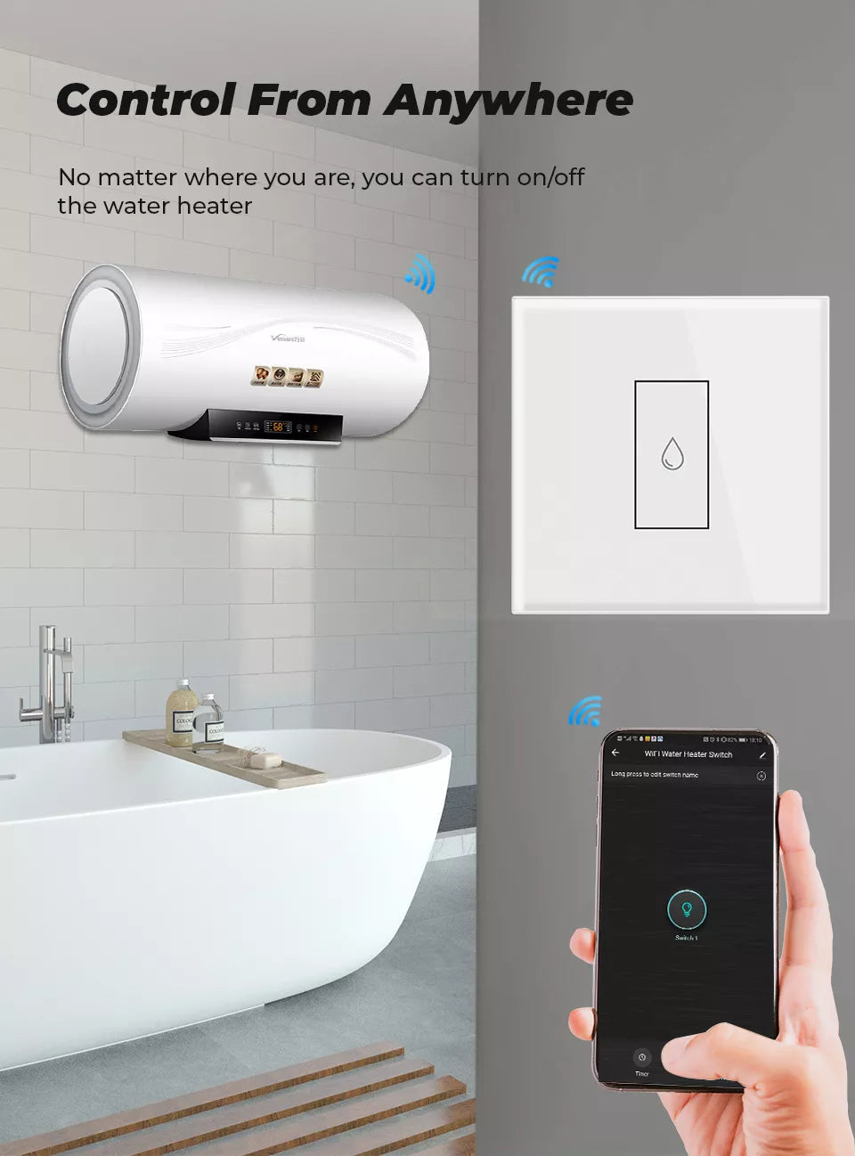 20A Tuya EU Smart Touch Wall WiFi Boiler Smart Heater Switch Water Heater Remote Voice Timer Google Home Alexa. (Apple/Android) Colours Black/white. Cyprus. Including Power Monitor
