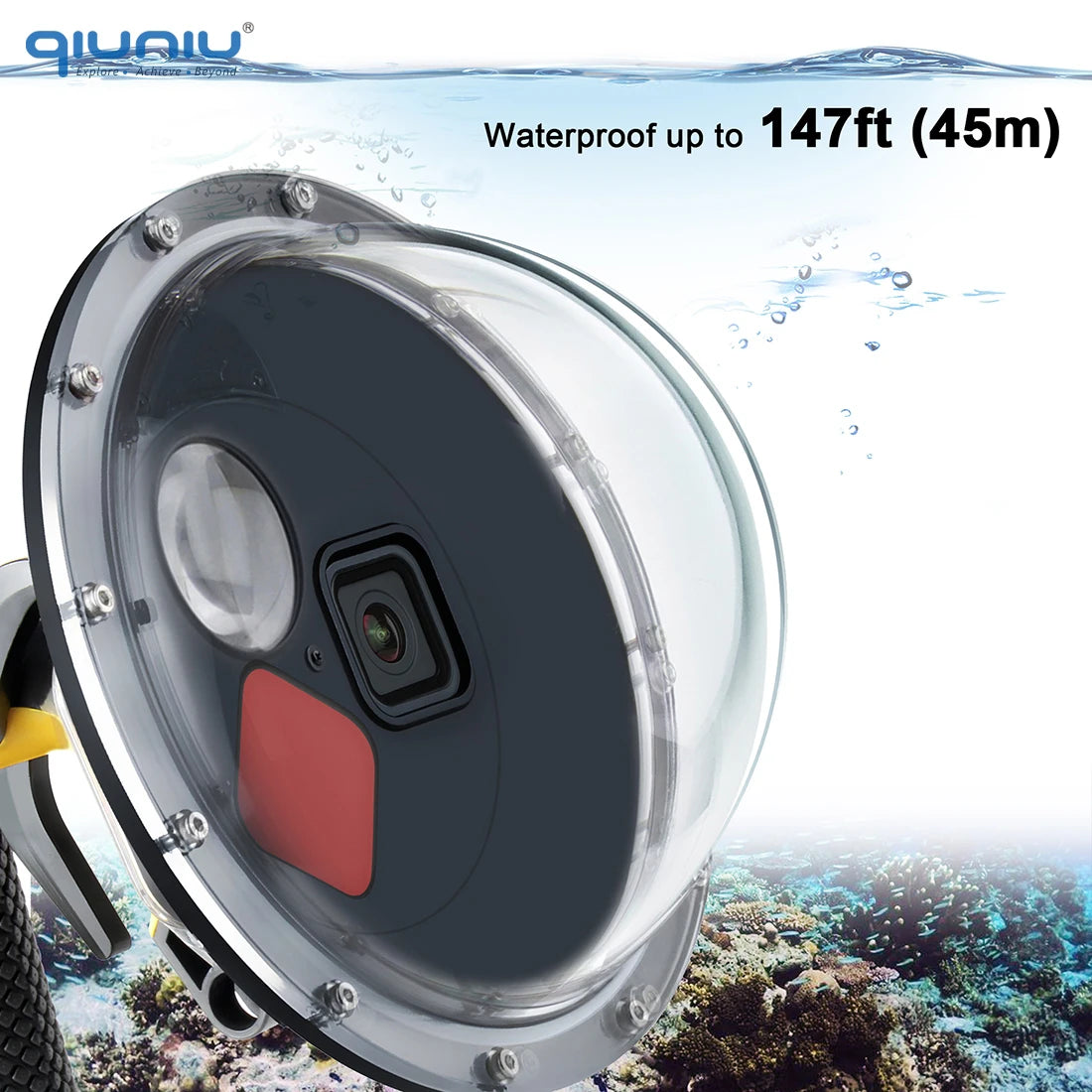 QIUNIU 45m Waterproof Dome Port for GoPro Hero 9-13 with Switchable Filters