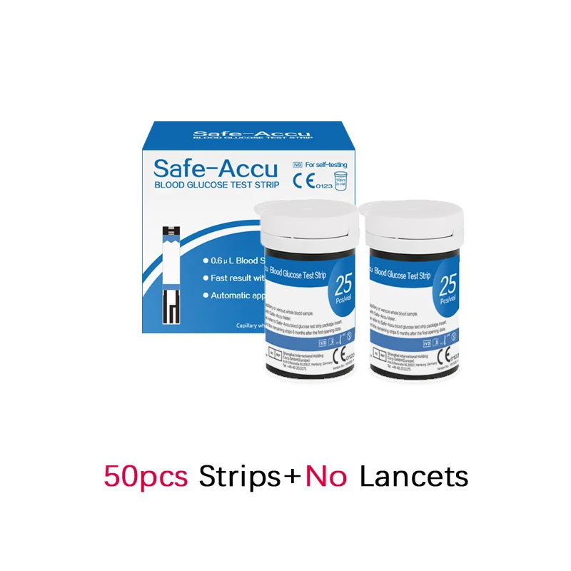 Safe Accu Blood Glucose Test Strips &ndash; 0.6uL Sample 50-Test No Lancets / CHINA