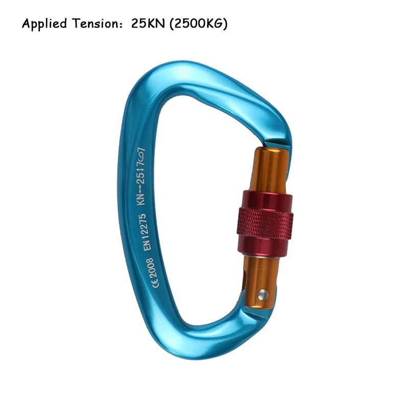 25KN D Shape Professional Climbing Carabiner with Safety Lock 25KN blue