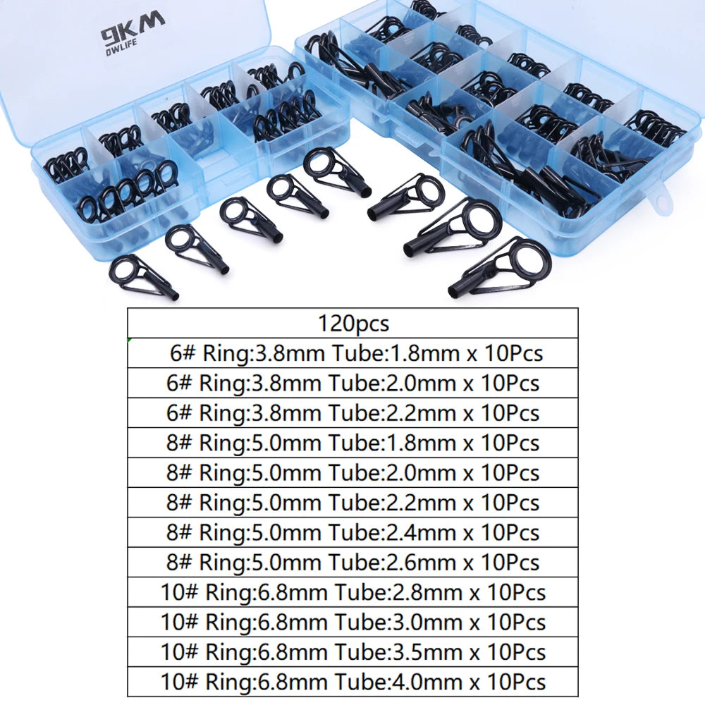 Premium Fishing Rod Guide Tip Repair Kit - Stainless Steel &amp; Ceramic Rings for Freshwater &amp; Saltwater Black 120pcs