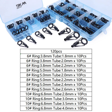 Premium Fishing Rod Guide Tip Repair Kit - Stainless Steel &amp; Ceramic Rings for Freshwater &amp; Saltwater Black 120pcs