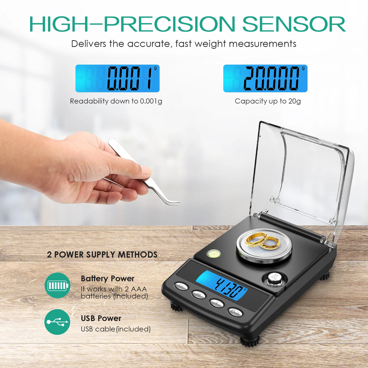 Amir 0.001g Precision Digital Jewelry Scale &ndash; Ultra-Accurate Weighing