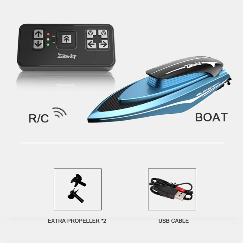 Mini RC Boat High Speed Remote Control Ship &ndash; LED Light Blue