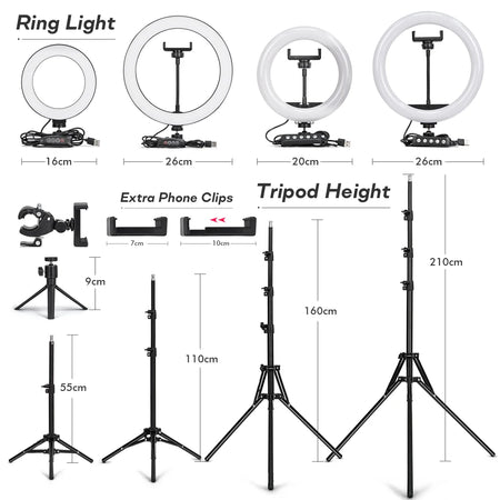 Professional Tripod with LED Ring Light for Phone and Camera