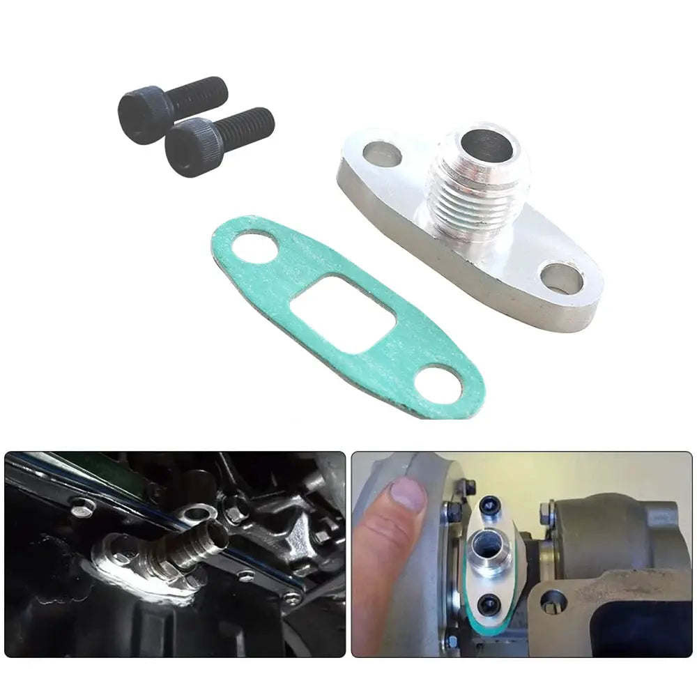 Turbo Oil Drain Outlet Flange Gasket 10AN Garrett GT28 GT30 GT35 T3 T4 Adapter Kit Set Turbocharger by InterCyprus Trading Ltd