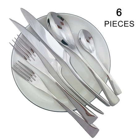 KNGZI 6Pcs Stainless Steel Flatware Set &ndash; Durable Mirror Finish