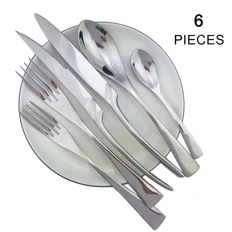 KNGZI 6Pcs Stainless Steel Flatware Set &ndash; Durable Mirror Finish