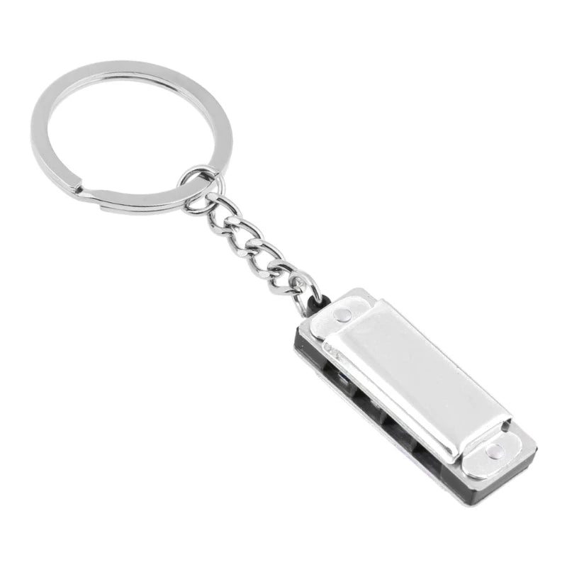 Mini Harmonica Keychain - Eight Tone 4 Hole Compact Design Silver