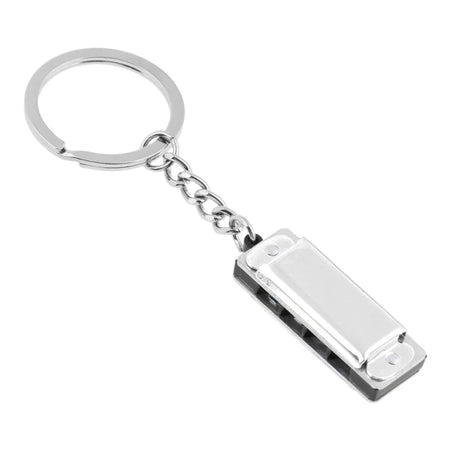 Mini Harmonica Keychain - Eight Tone 4 Hole Compact Design Silver