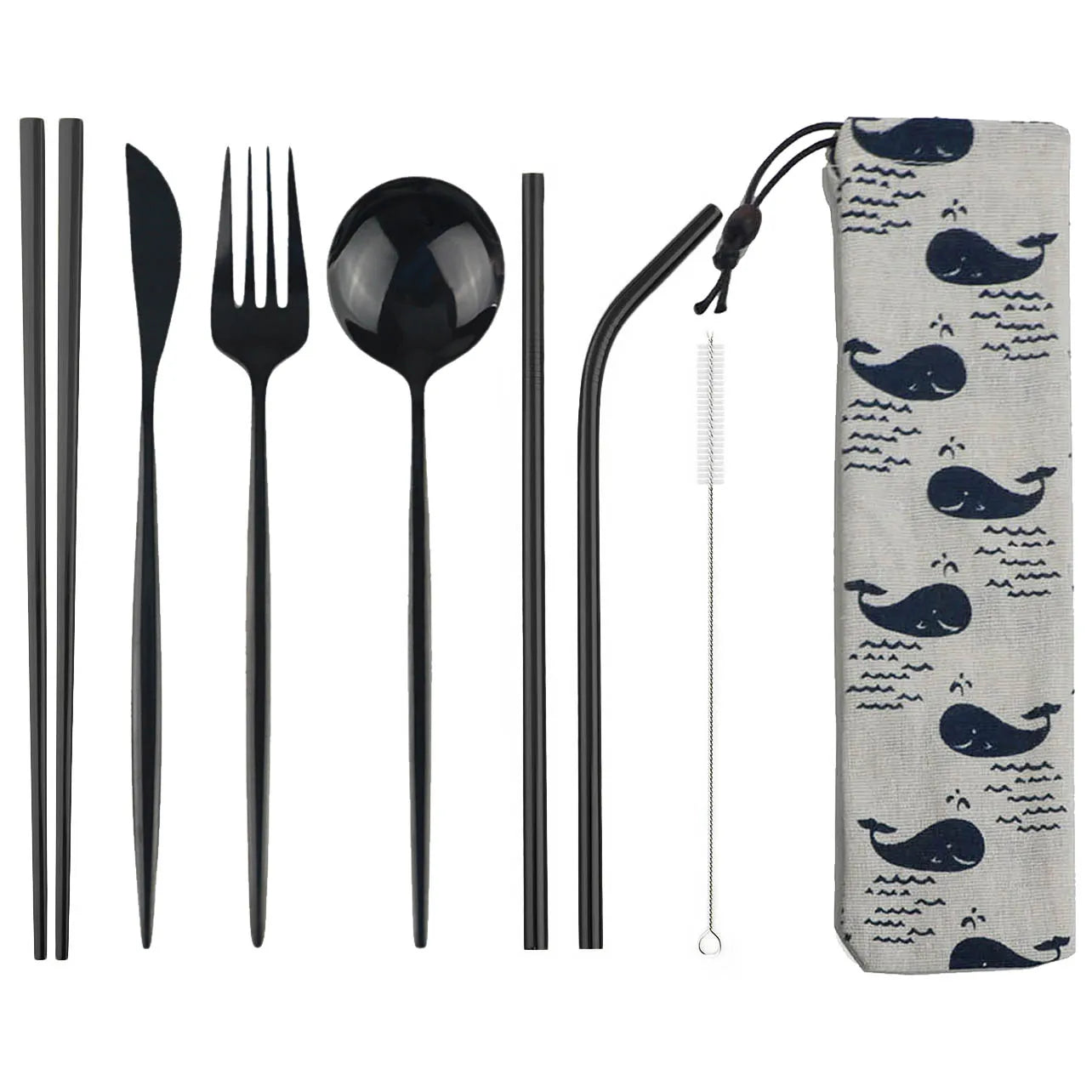 KNGZI 8pcs Travel Cutlery Set &ndash; Eco-Friendly Stainless Steel Silverware 8pcs Black