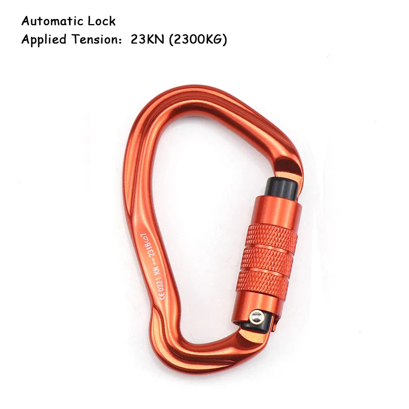 25KN D Shape Professional Climbing Carabiner with Safety Lock 23KN orange
