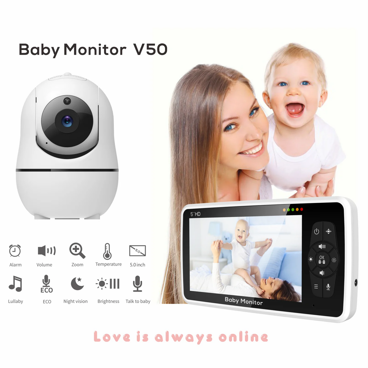 5&quot; Video Baby Monitor with Dual Cameras, Night Vision &amp; 1000ft Range