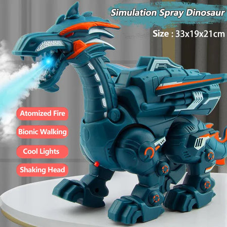 Electronic Dinosaur Toy Action Figure - Flame Walking Water Spray Cyan-blue