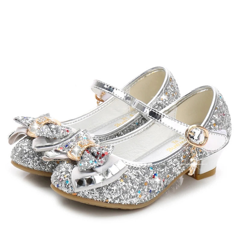 Princess Glitter High Heel Leather Shoes for Girls