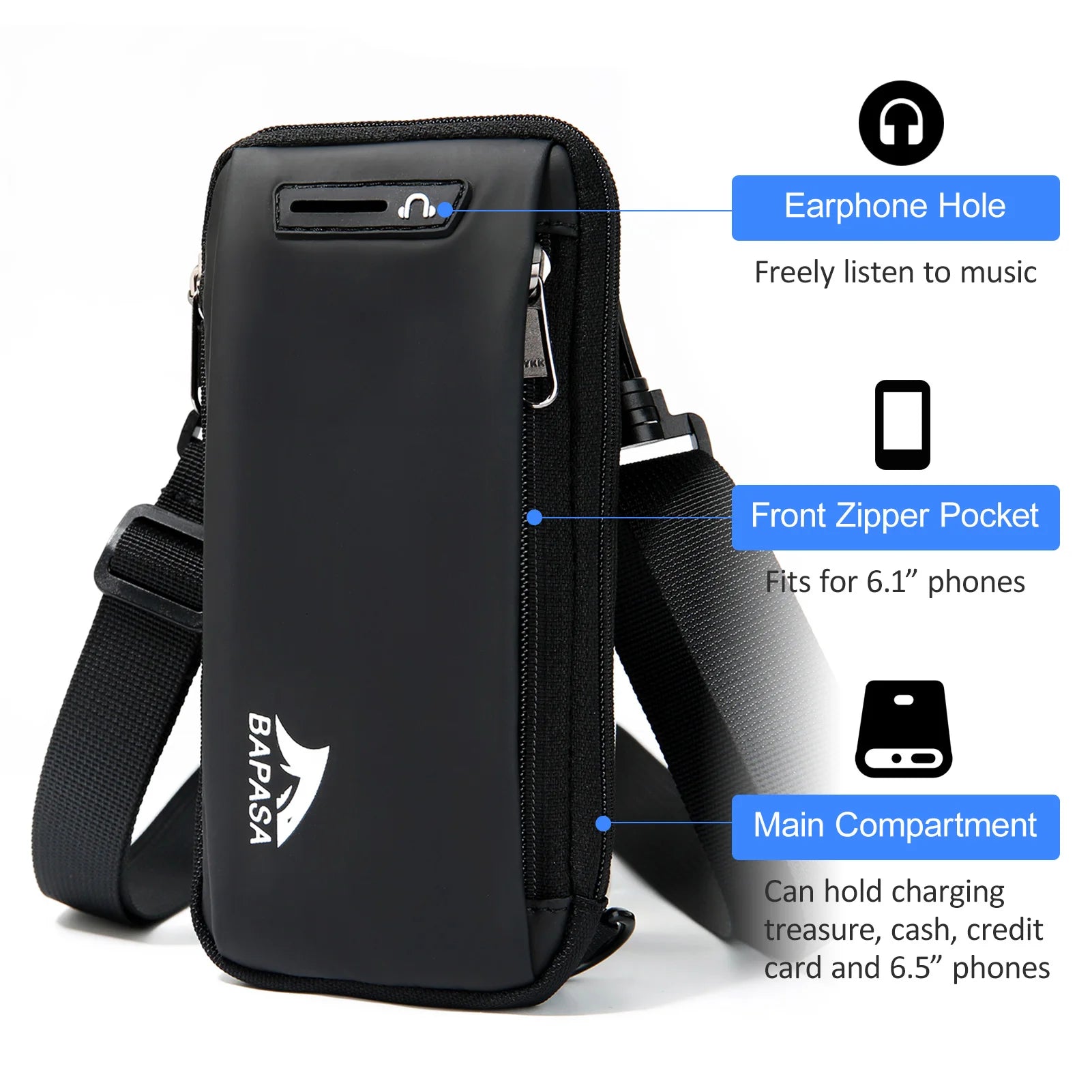 BAPASA Phone Bag &ndash; Slim Waist Pouch Fits 6.5 To 7.5 Phones