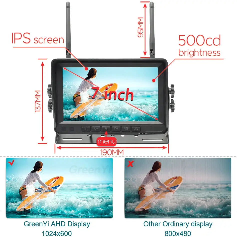 7 Inch HD AHD Car Monitor With 4 Channel DVR Wireless Backup Camera by InterCyprus Trading Ltd