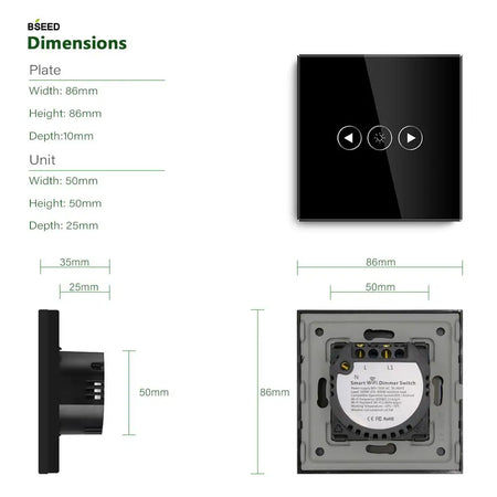 BSEED EU Touch Wifi Light Dimmer 1 Gang - WiFi Enabled