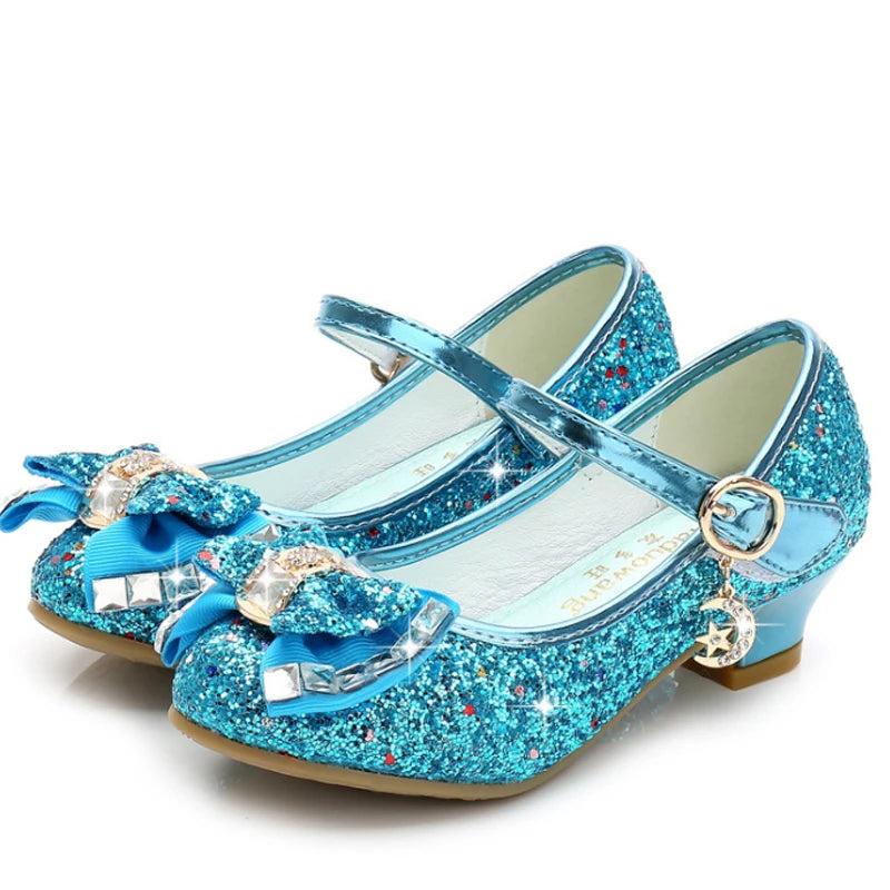 Princess Glitter High Heel Leather Shoes for Girls