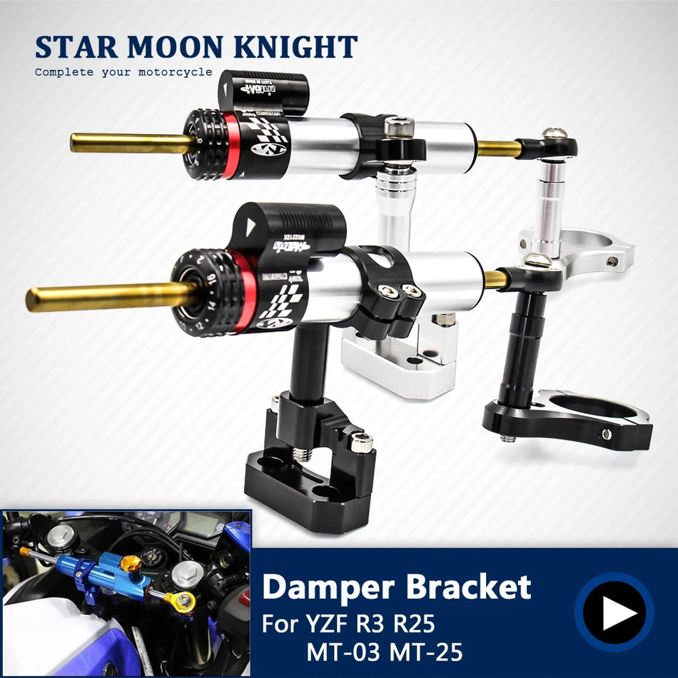 Yamaha YZF R3 YZFR25 MT-03 MT-25 CNC Aluminum Adjustable Steering Stabilizer Damper Bracket Kit