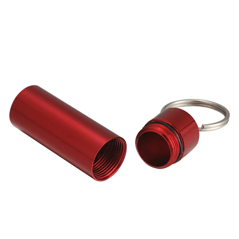 Waterproof Aluminum Pill Box Keychain - Portable Medicine Container with Carabiner for Outdoor Use