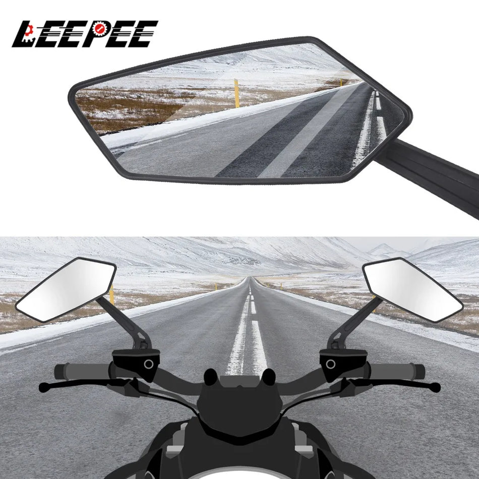 Universalūs motociklų galinio vaizdo veidrodžiai su juodu reguliuojamu ABS stiklu
