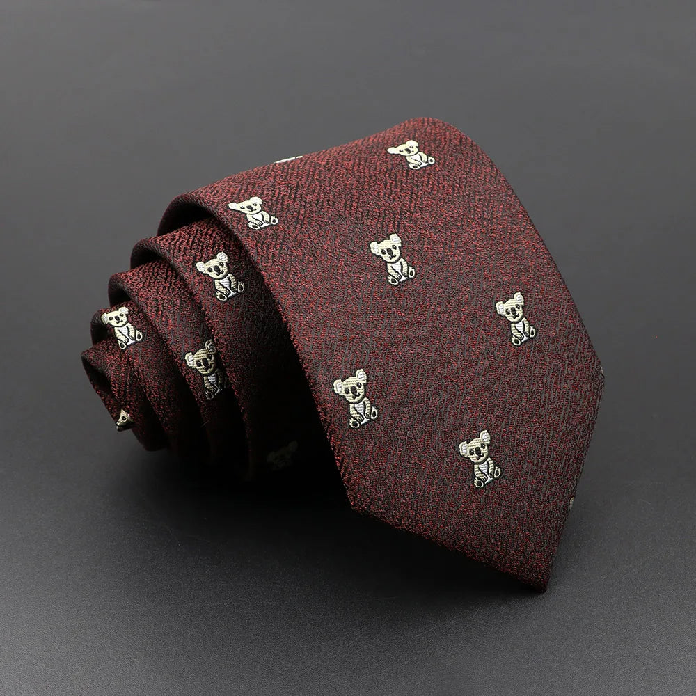 Men's Floral Tie with Brown Bear and Horse Print 11