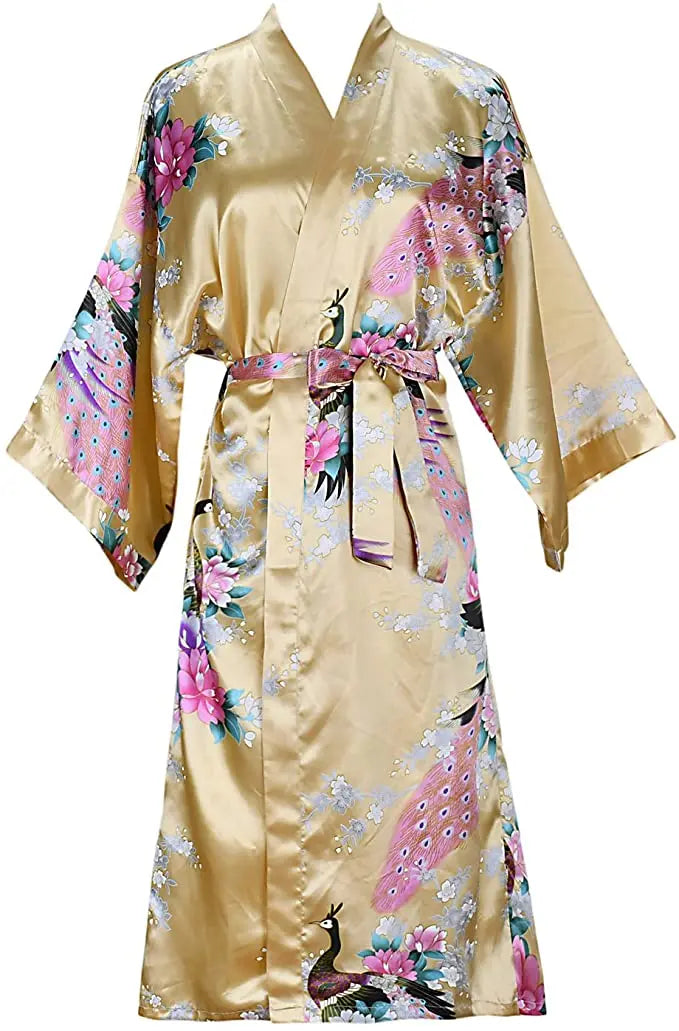 Silk Satin Wedding Bride Bridesmaid Floral Kimono Robe