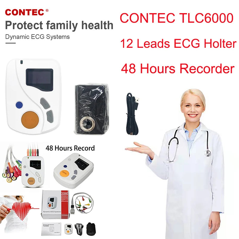 Contec TLC6000 Dynamic 12-kanałowy rejestrator EKG Holter 48H