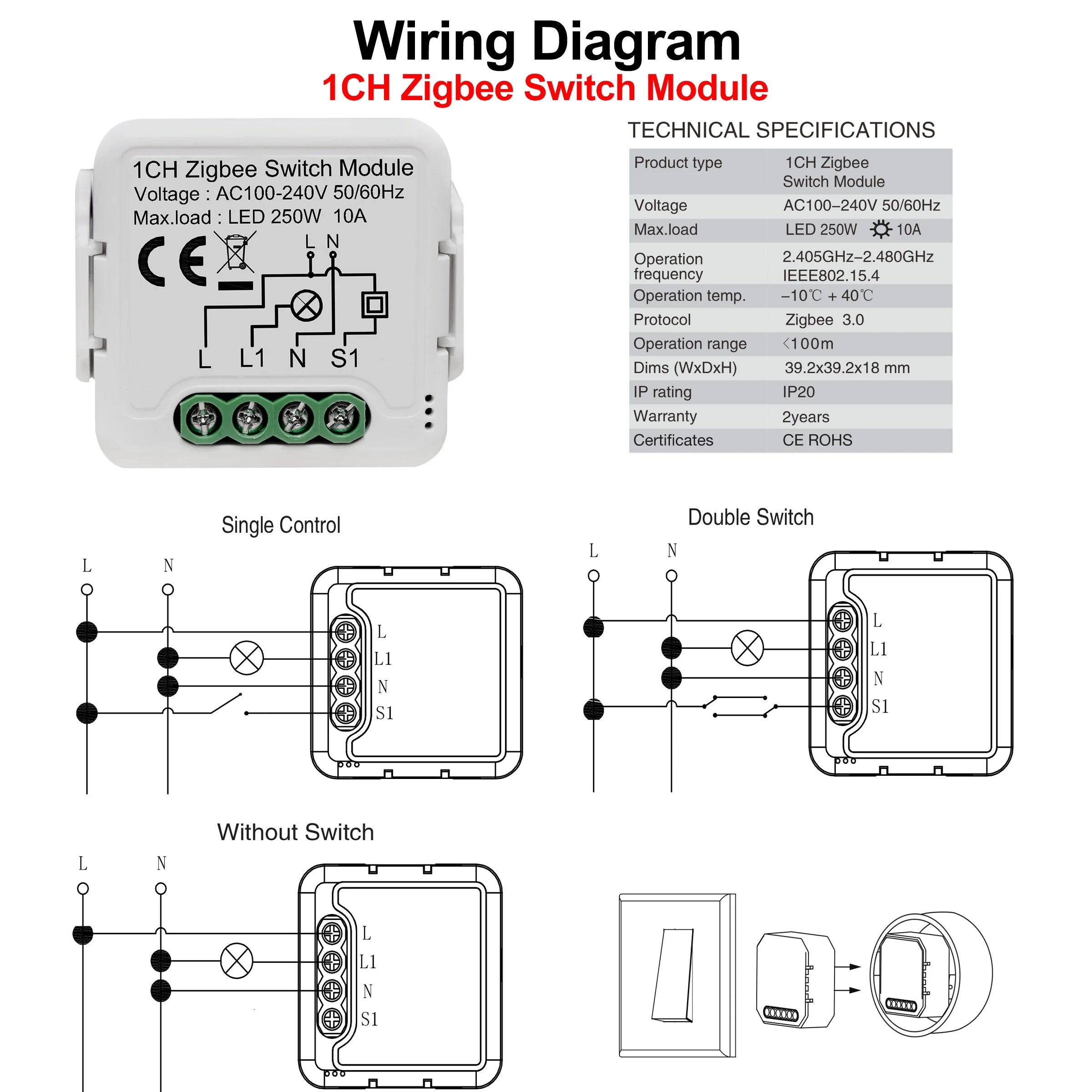 GIRIER Tuya ZigBee 3.0 Smart Switch Module - 10A DIY Home Automation