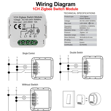 GIRIER Tuya ZigBee 3.0 Smart Switch Module - 10A DIY Home Automation