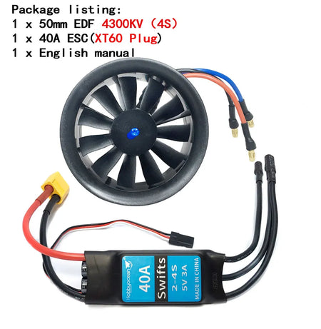Hobbyocean 50mm 3-4S Brushless EDF Duct Fan &ndash; Ultra High KV 4300KV 40A Combo