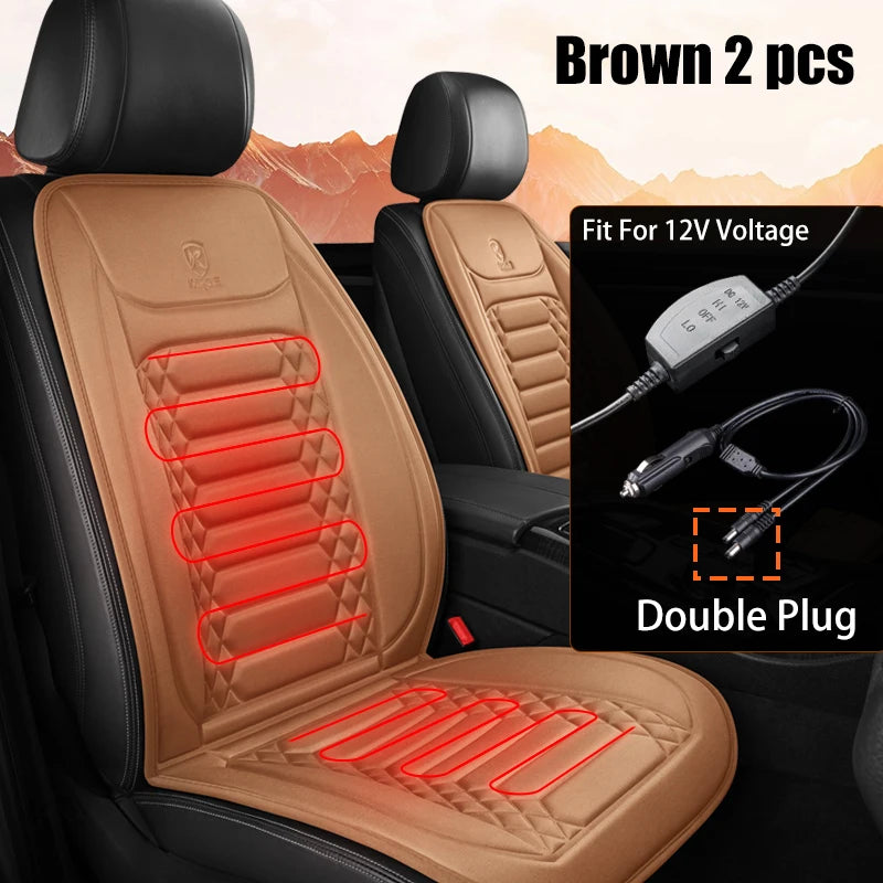 Winter Heated Car Seat Covers with Intelligent Temperature Control 2PCS Brown