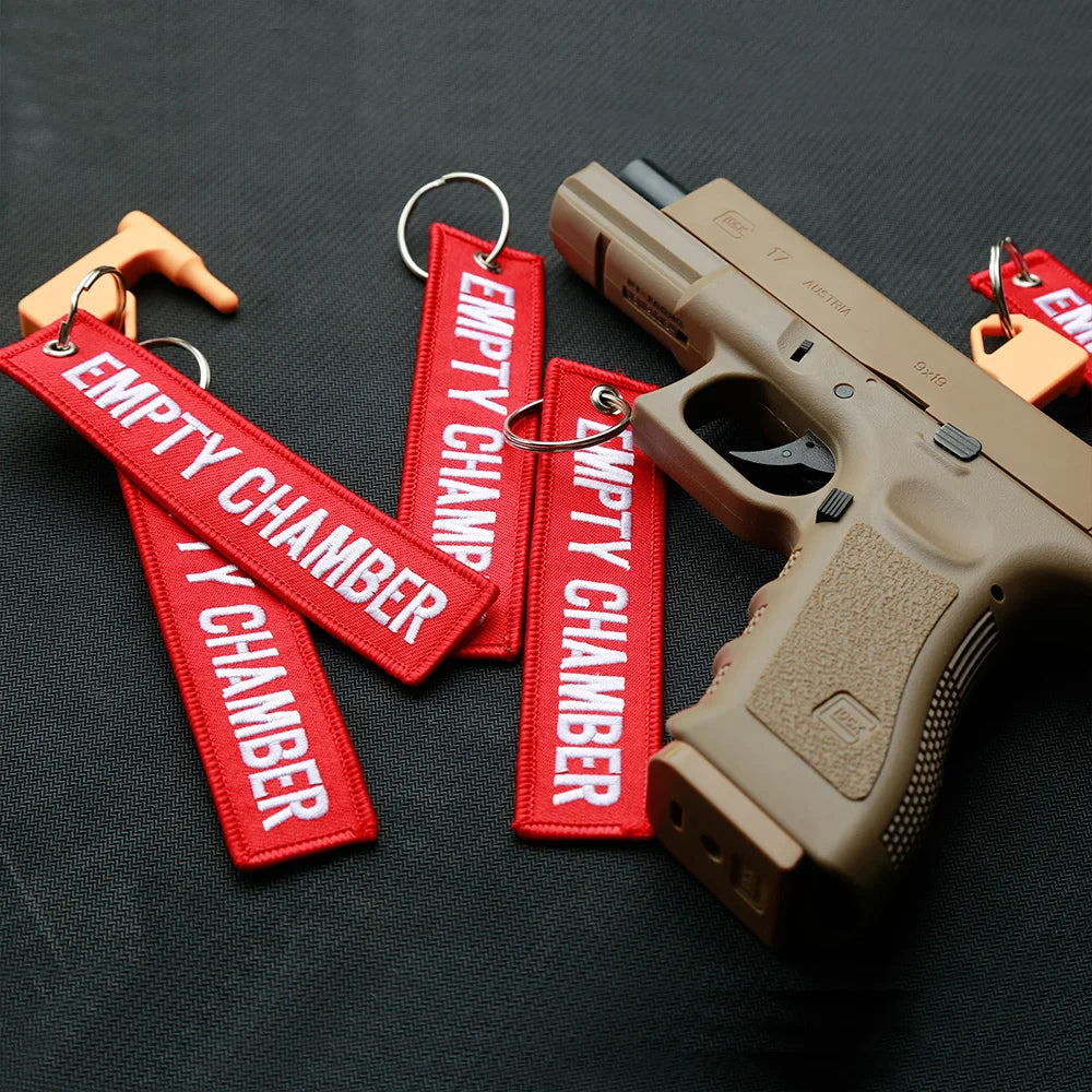 6 Pcs Empty Chamber Key Chains &ndash; Double Sided Embroidered Red