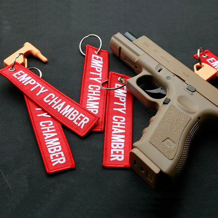 6 Pcs Empty Chamber Key Chains &ndash; Double Sided Embroidered Red