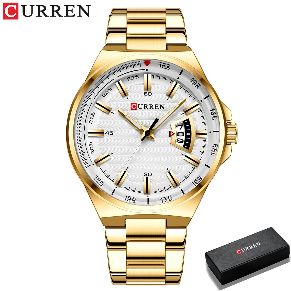 CURREN Gold &amp; White Stainless Steel Quartz Watch for Men gold box