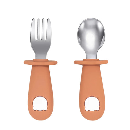 Cartoon Bear Baby Feeding Utensil Set - BPA Free Silicone 006 orange