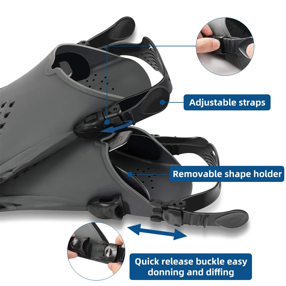 COPOZZ Adjustable Snorkeling Fins | Comfortable Silicone Dive Flippers for Adults &amp; Kids