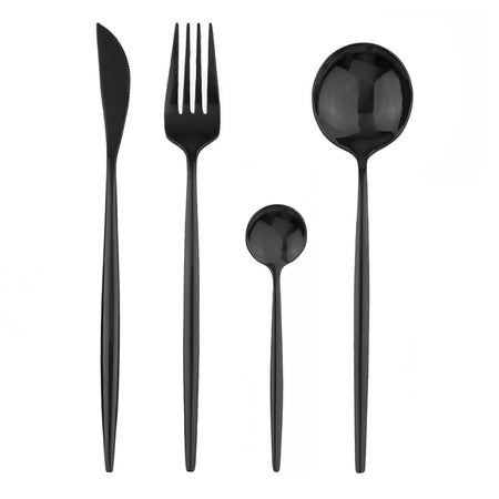 Gold Tableware Set &ndash; Elegant Mirror Finish 304 Stainless Steel 4Pcs Black
