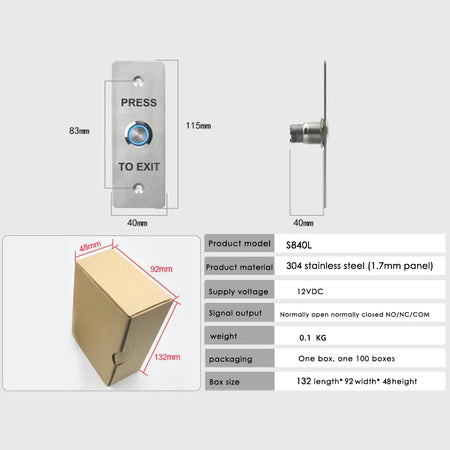 S840L Exit Button Push Switch &ndash; Backlit 500000 Cycle Life